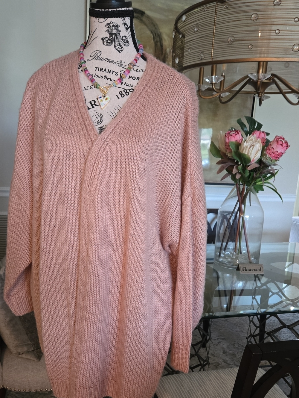 Elan Rock & Love Open Oversized Pink Sweater Acrylic Nwot